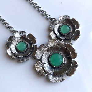 3 Beautiful Lily Pads Green Gem Silver Necklace